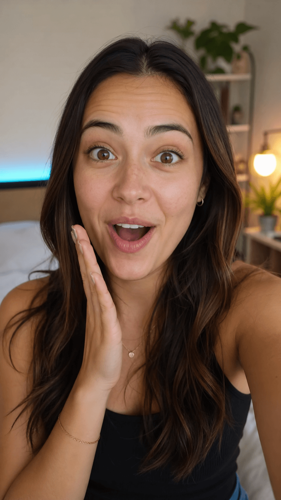 UGC-style creator reaction video thumbnail, front and center, with 18.7K likes