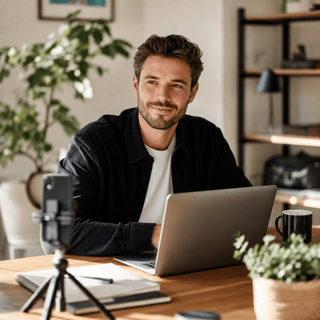 Solo founder running a content workflow in MediaGlow